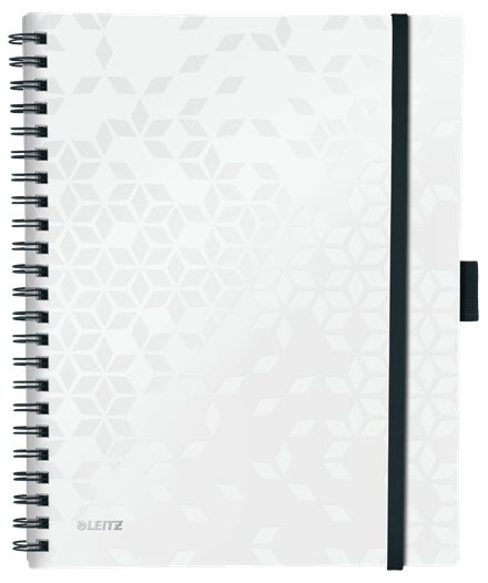 Leitz Spiralbuch – A4 – 4-fach gelocht, mikroperforiert, Stiftschlaufe, Klappen am Rückdeckel, weiss, FSC