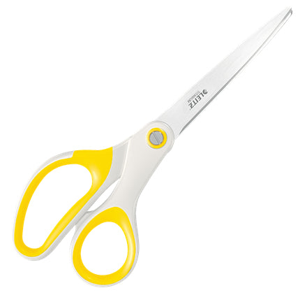 Leitz WOW Schere 20,5 cm, spitz, für Rechtshänder – Edelstahl, titanbeschichtet, Softgrip, Weiss/Gelb