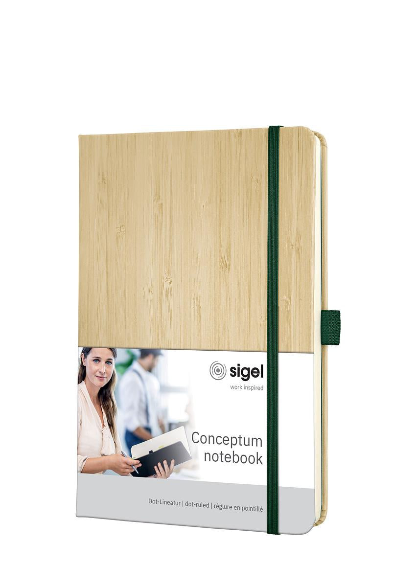 Sigel Notizbuch – A5 – punktiert – 194 Seiten – 100 g/m² – Hardcover, Gummiband, Stiftschlaufe, Bambus, FSC