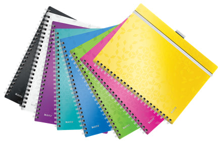 Leitz Spiralbuch – A4 – 4-fach gelocht, mikroperforiert, Stiftschlaufe, Klappen am Rückdeckel, weiss, FSC
