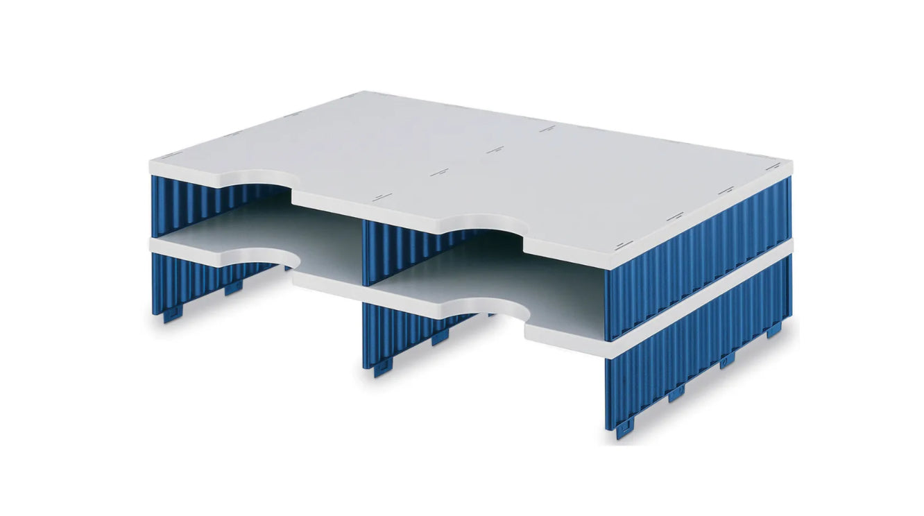Styro Stapelbarer Briefkorb mit Griffausschnitt und Beschriftungsfeld, Blau/Grau, B 485 × H 153 × T 331 mm