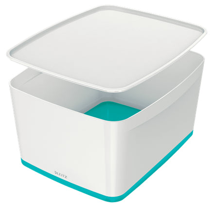 Leitz Aufbewahrungsbox MyBox – Kunststoff, weiss/eisblau, 31,8 × 19,8 × 38,5 cm – 1er-Pack