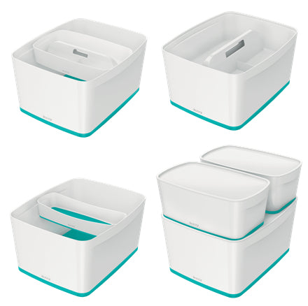 Leitz Aufbewahrungsbox MyBox – Kunststoff, weiss/eisblau, 31,8 × 19,8 × 38,5 cm – 1er-Pack