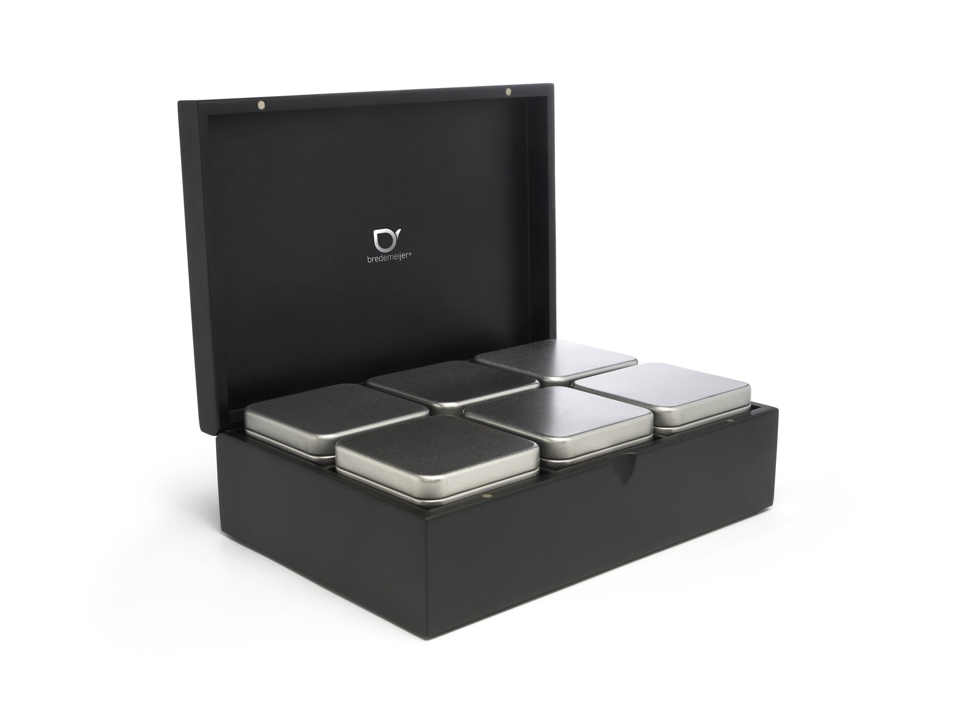 Bredemeijer Teebeutelbox Bambus/Stahl, 6 Fächer, 27 × 18,5 × 8,5 cm, Schwarz