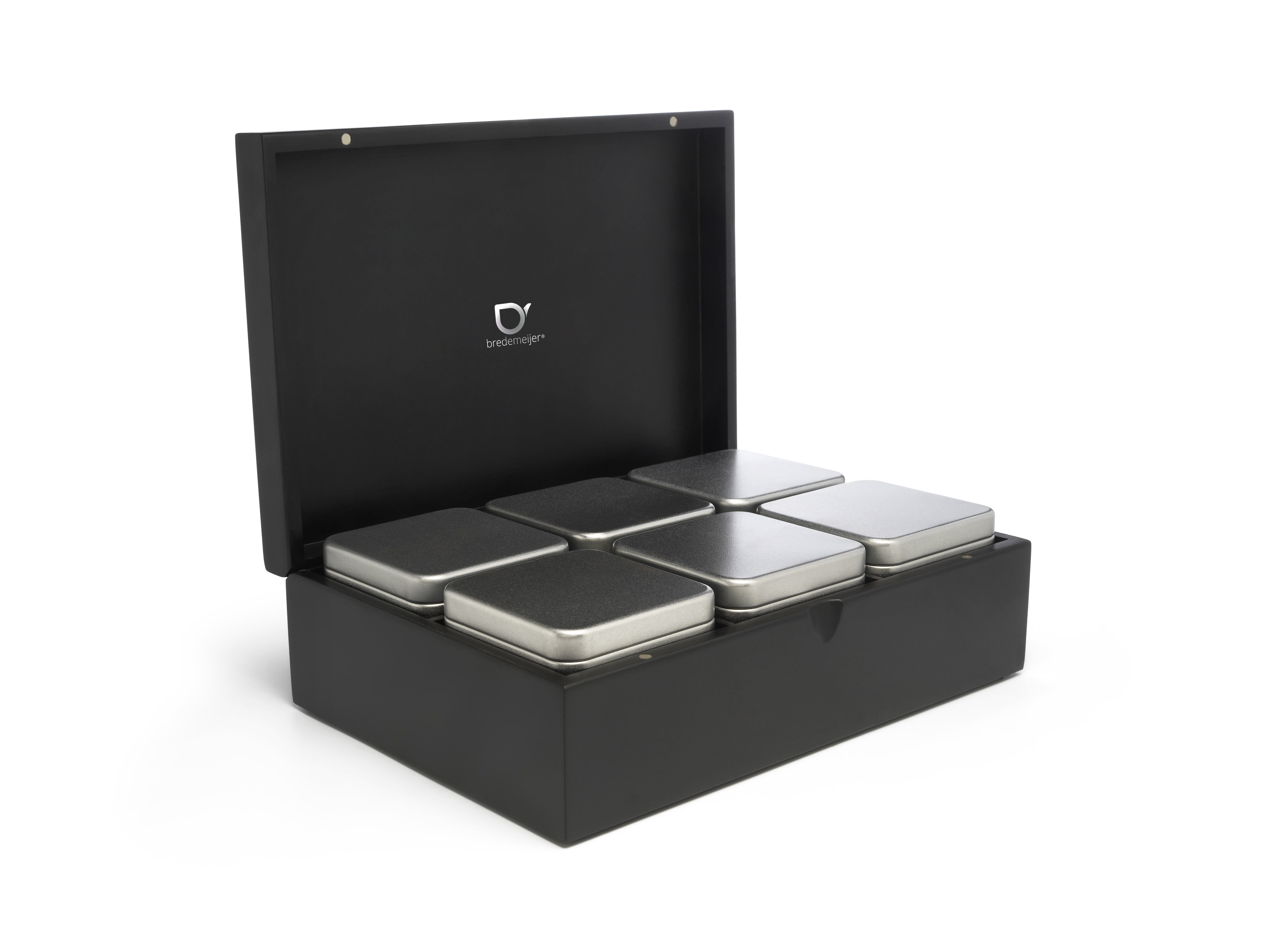 Bredemeijer Teebeutelbox Bambus/Stahl, 6 Fächer, 27 × 18,5 × 8,5 cm, Schwarz