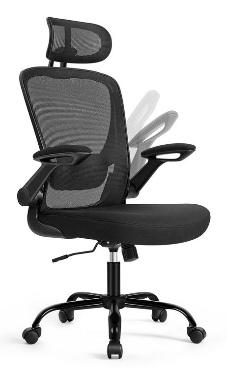 Songmics Bürostuhl – Gesamthöhe 130 cm, Netzrücken, Schwarz