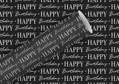 Braun + Company Geschenkpapier Rolle – Graphic Birthday – Kraftpapier 70 g/m2 – 700 × 2000 mm – Schwarz/Weiss