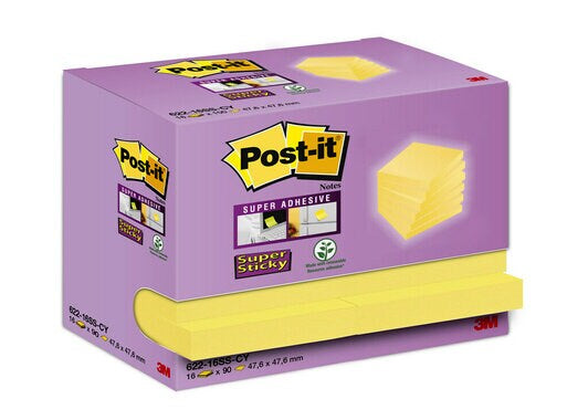 3M Post-it Haftnotizen Super Sticky – 47,6×47,6 mm – Gelb, 16×90 Blatt, PEFC