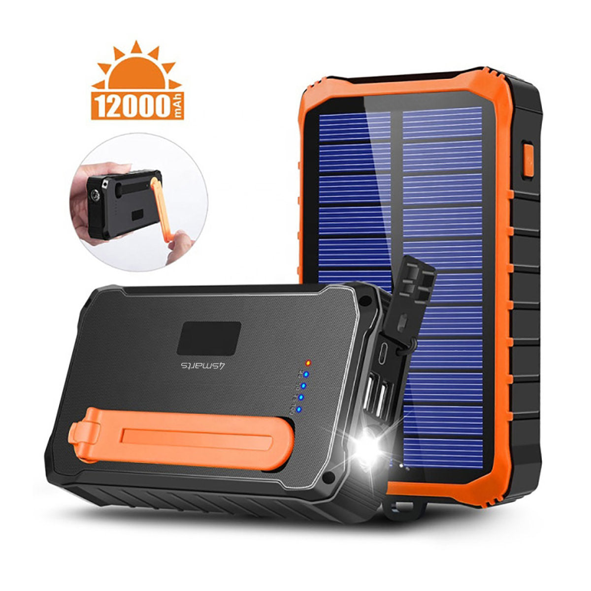 4smarts Powerbank 12000 mAh mit Solarpanel, Schwarz