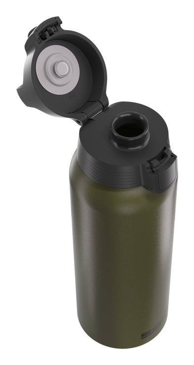 SIGG WBM One Kindertrinkflasche 1 l – Druckknopfdeckel, Aluminium, Dunkelgrün