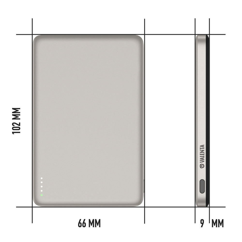 Valenta MagSafe Powerbank 5'000 mAh – 5 W PD, 15 W MagSafe, 1× USB-C, silber