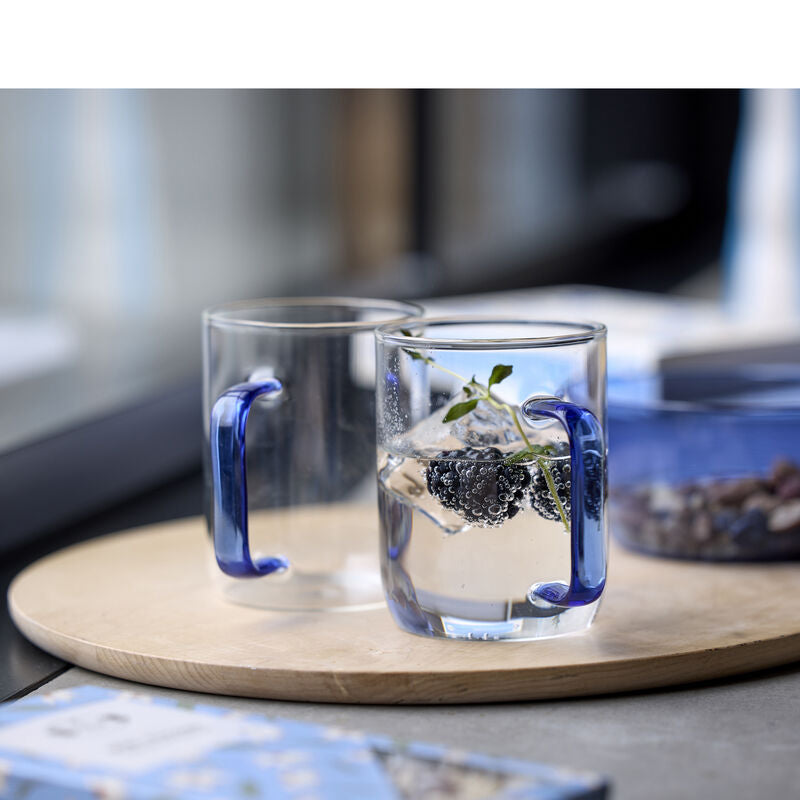 Lyngby Glas Lyngby Tasse Torino – 2er Set, 400 ml, Glas, Blau, spülmaschinenfest, mikrowellengeeignet