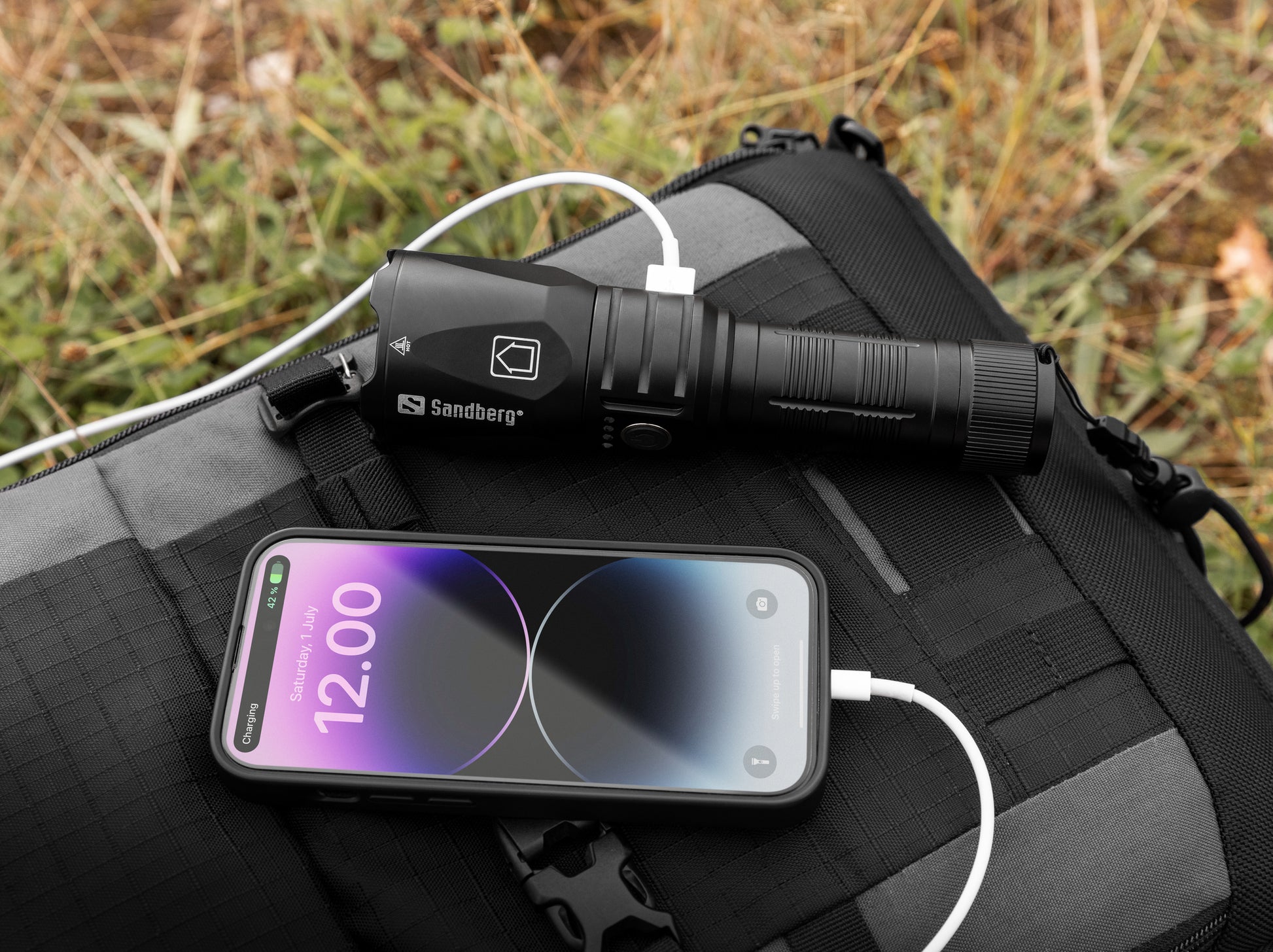 Sandberg Survivor Torch Powerbank 5000 Taschenlampe – 1200 lm, 500 m, IPX4 – Schwarz