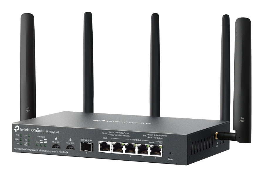TP-Link ER706WP-4G – WLAN-Router – Wi-Fi 6 Dual-Band (2,4/5 GHz), 3,0 Gbit/s