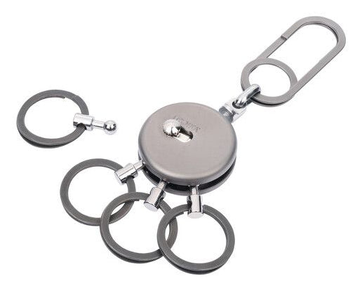 TROIKA Schlüsselring Rund – 4 ausklinkbare Ringe, Messing, Grau, 50 × 93 × 9 mm