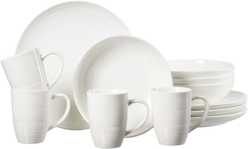 Ritzenhoff & Breker Speise-Service Suomi – 12-teiliges Set, Ø 26 cm, Porzellan, Weiss, spülmaschinenfest