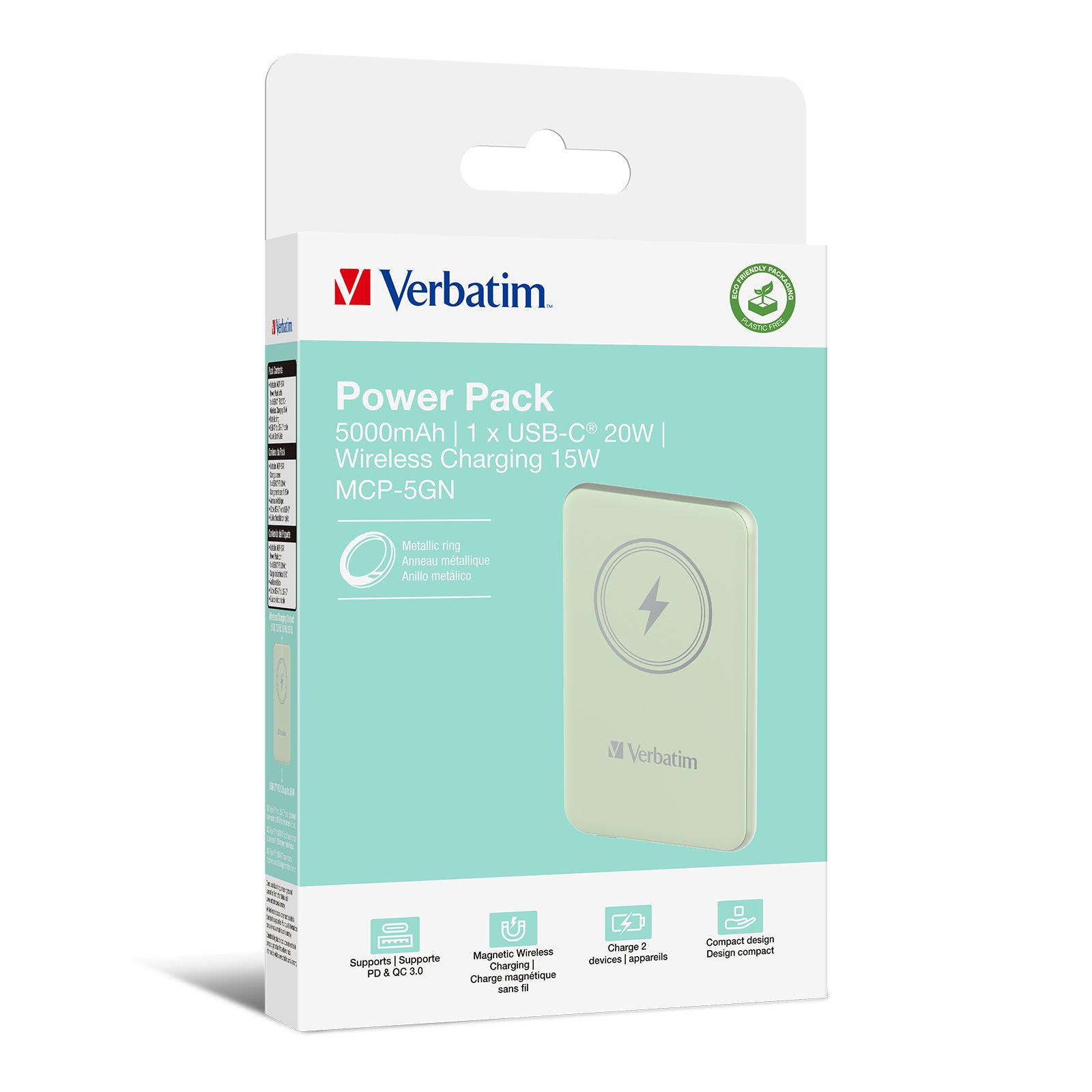 Verbatim Charge & Go MagSafe Powerbank 5'000 mAh – 20 W PD, MagSafe 15 W, 1× USB-C, grün