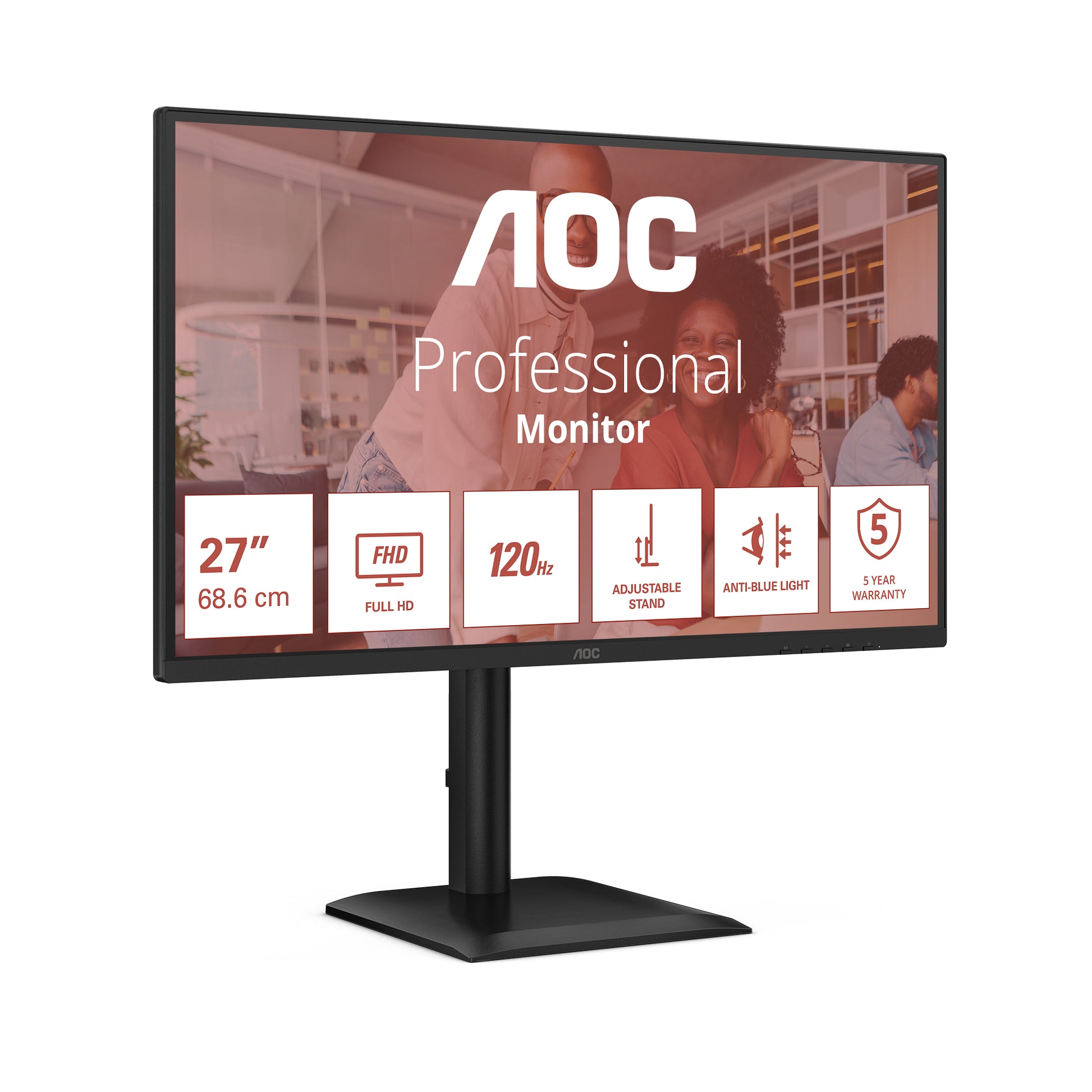AOC 27E4CV – Monitor, 27", IPS, 120 Hz, 300 cd/m², USB-Hub, Lautsprecher, Adaptive Sync, Schwarz