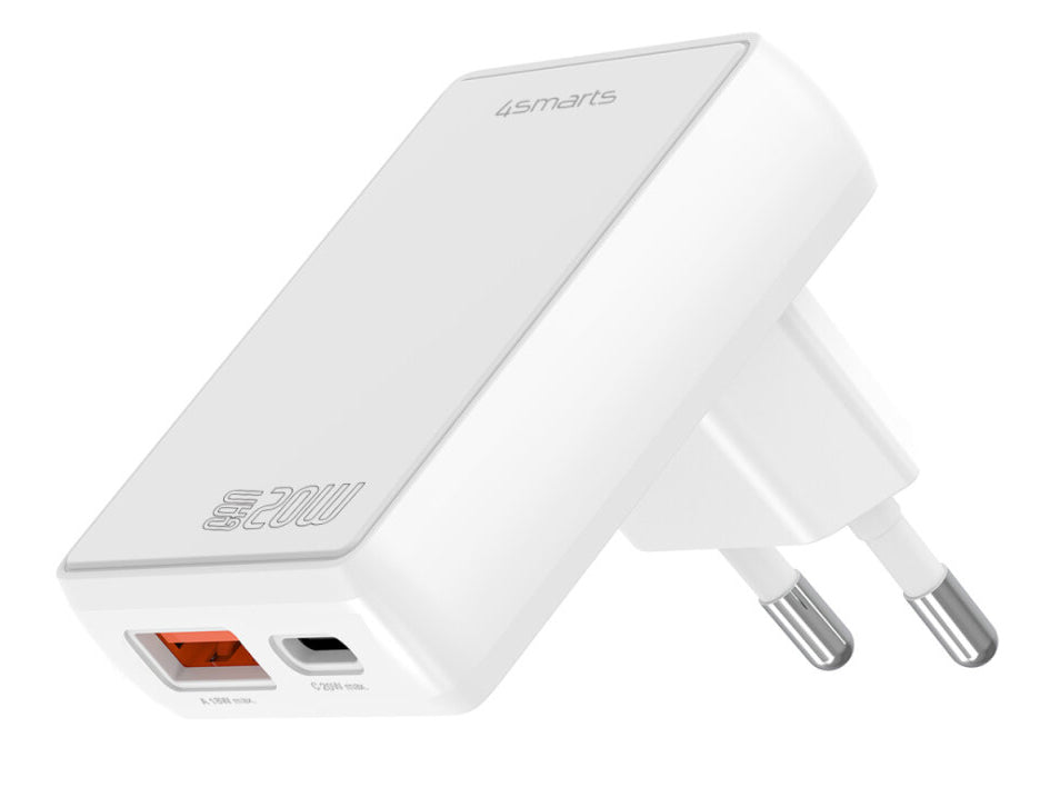 4smarts FlatPlug Duos USB-Ladegerät 20 W – USB-C×1, USB-A×1 – PD, QC 3.0, PPS, GaN – EU-Stecker (Typ C)