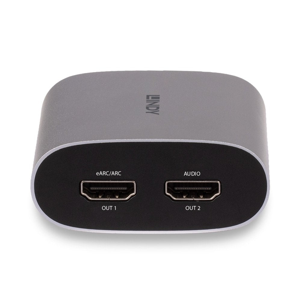 Lindy 38368 – HDMI eARC Extractor, 1× HDMI In / 2× HDMI Out, 4K@60 Hz, HDMI 2.0b, HDCP 2.2