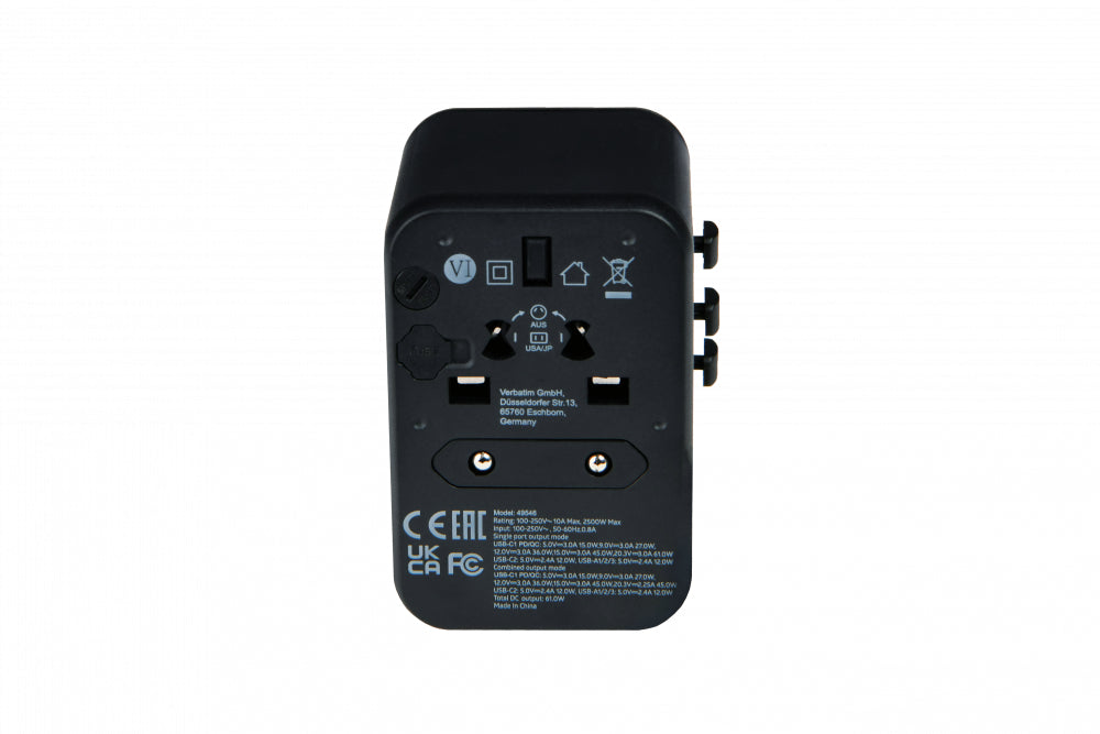 Verbatim UTA-04 Reiseadapter USB-Ladegerät 61 W – USB-C×2, USB-A×3 – PD, QC