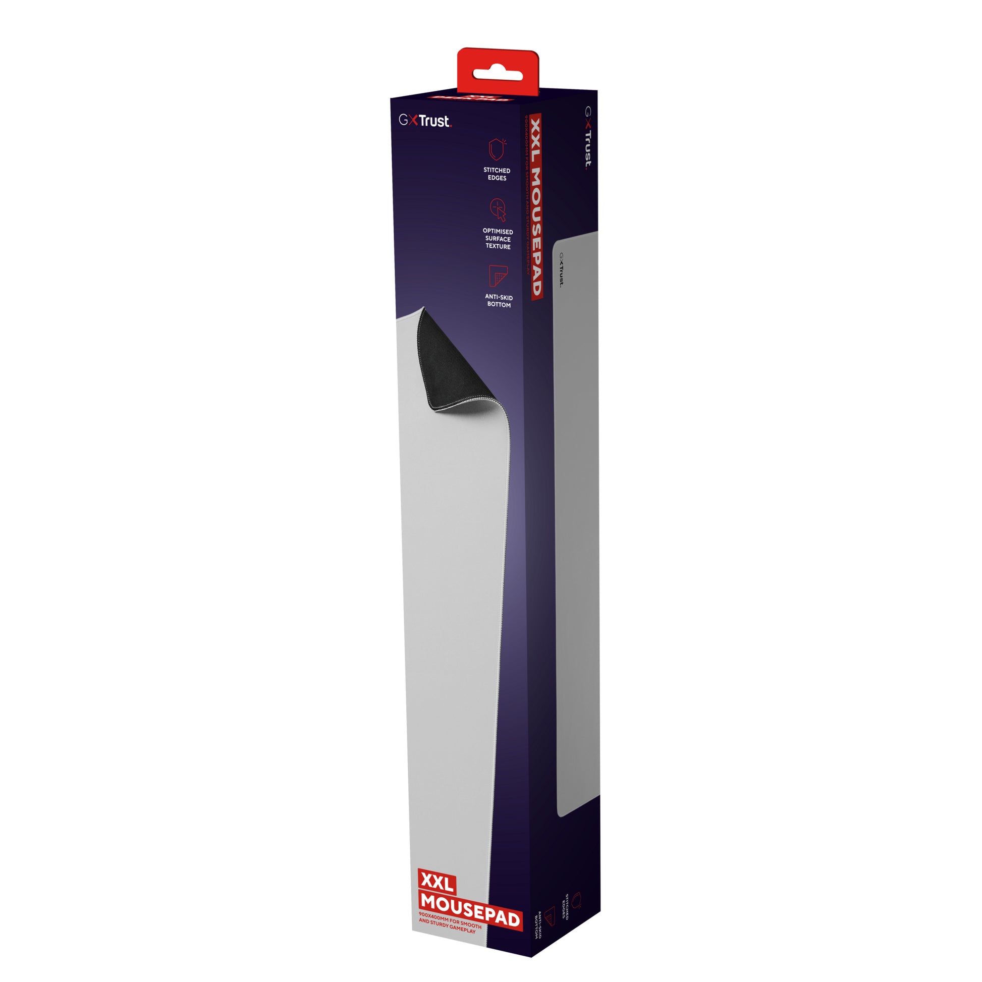 Trust GXT759W XXL Gaming-Mauspad – Anti-Rutsch-Basis, Gestickte Kanten, Weiss, 900 × 400 × 3 mm