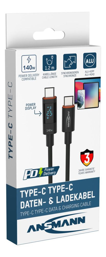 Ansmann USB-Kabel, USB-C zu USB-C, 1,2 m, Lade-/Datenkabel