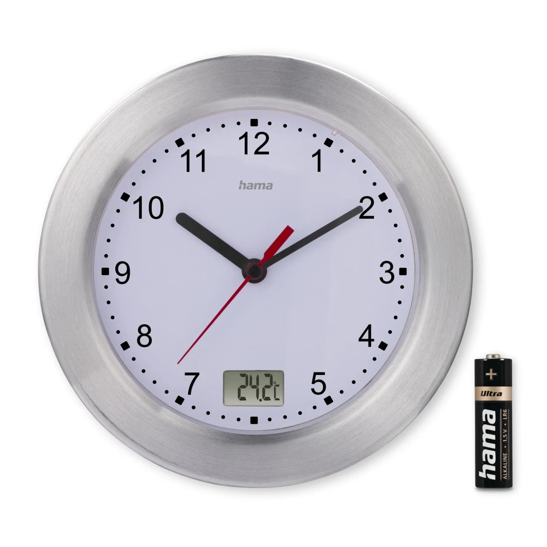 Hama Wanduhr – Analog, lautlos, Thermometer, Ø 17 cm, weiss, Glas