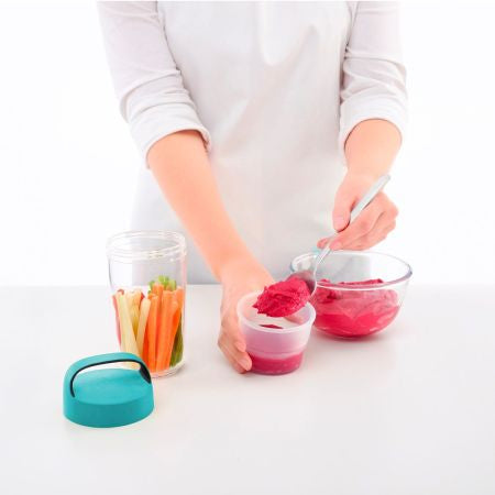 Lékué Lunchbecher – 600 ml, 9,2 × 9,2 × 18,8 cm, Kunststoff (Tritan), Türkis, mikrowellengeeignet
