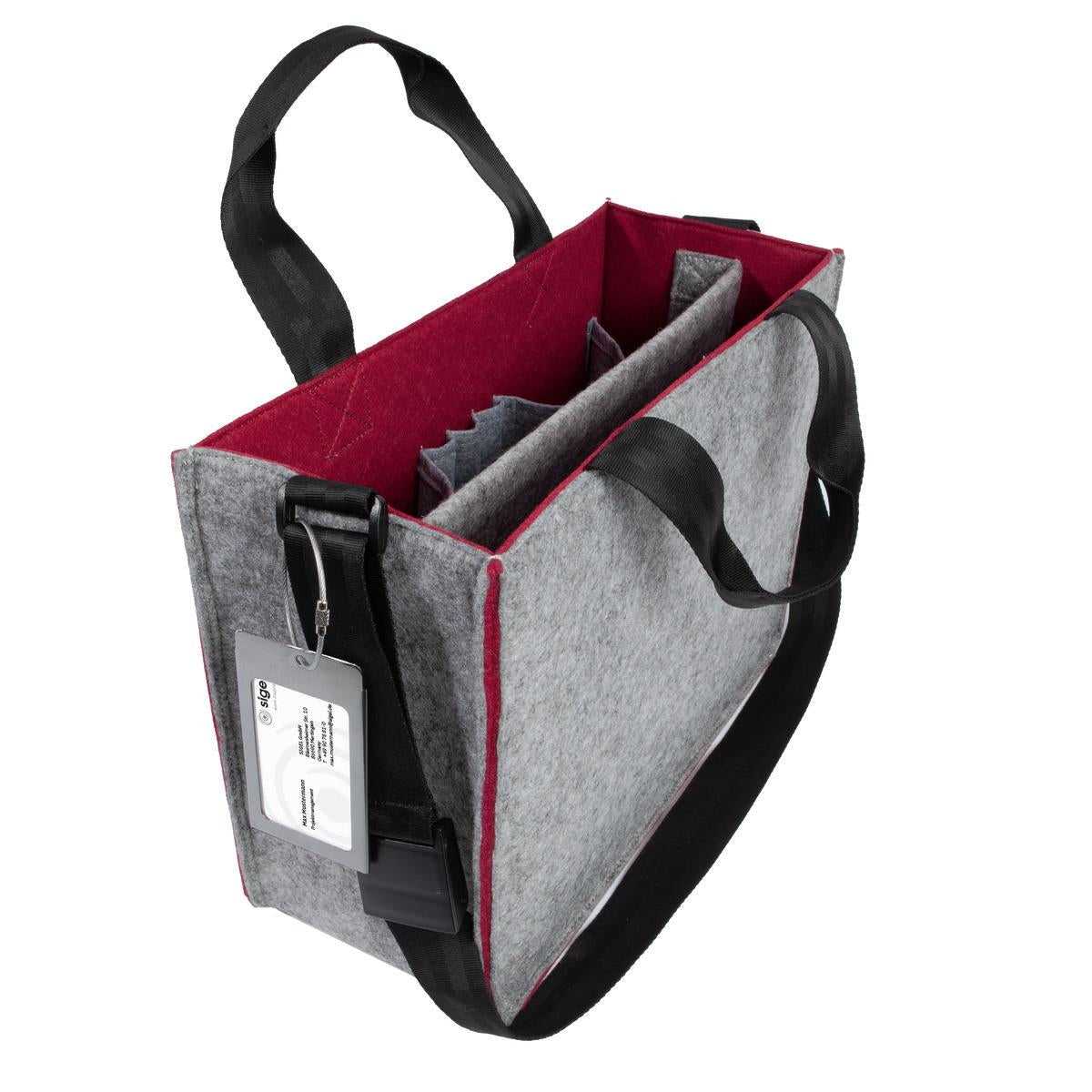 Sigel Tragetasche Desk Sharing Bag Bicolor M – 15 l, für Notebooks bis 15,4", rPET, grau/rot, 36 × 28 × 15 cm