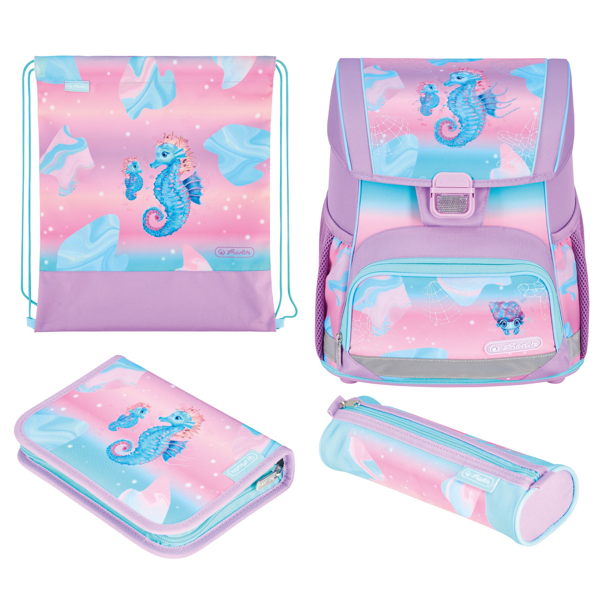 Herlitz Loop Plus – Schulrucksack-Set 4-teilig, Meerestiere, 17 l, 31×37×22 cm