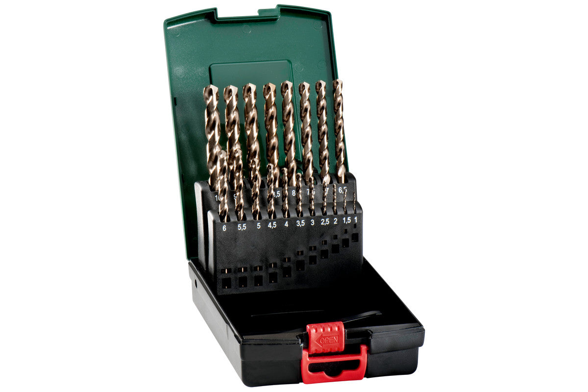 Metabo Bohrer-Set 1–10 mm HSS-Co Zylinderschaft – für Metall & Kunststoff – 19-tlg. – mit Kunststoffkassette
