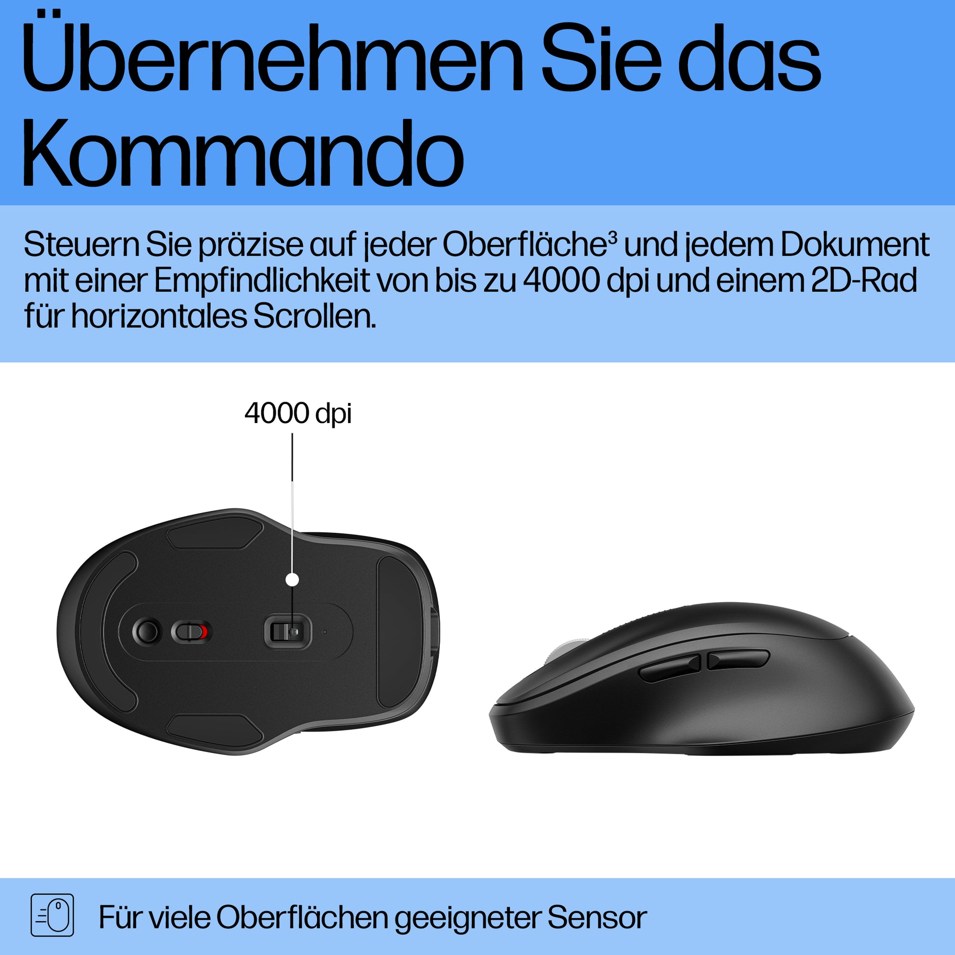 HP 510 Ultra-Schnelle Wiederaufladbare Maus – Kabellos (2,4 GHz), 4000 DPI, Beidhändig, Schwarz