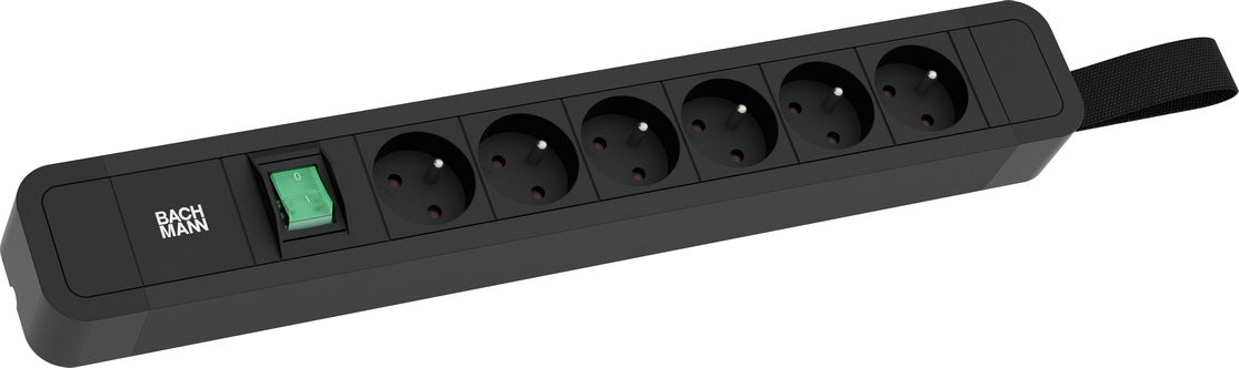 Bachmann PRIMO 2 – Steckdosenleiste, 6× Typ E, mit Schalter, 2 m, Stecker CEE 7/7