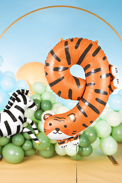 PartyDeco Folienballon Zahl 9 Tiger – Orange – 64 × 87 cm – Folie – 1 Stück – Auch mit Helium befüllbar