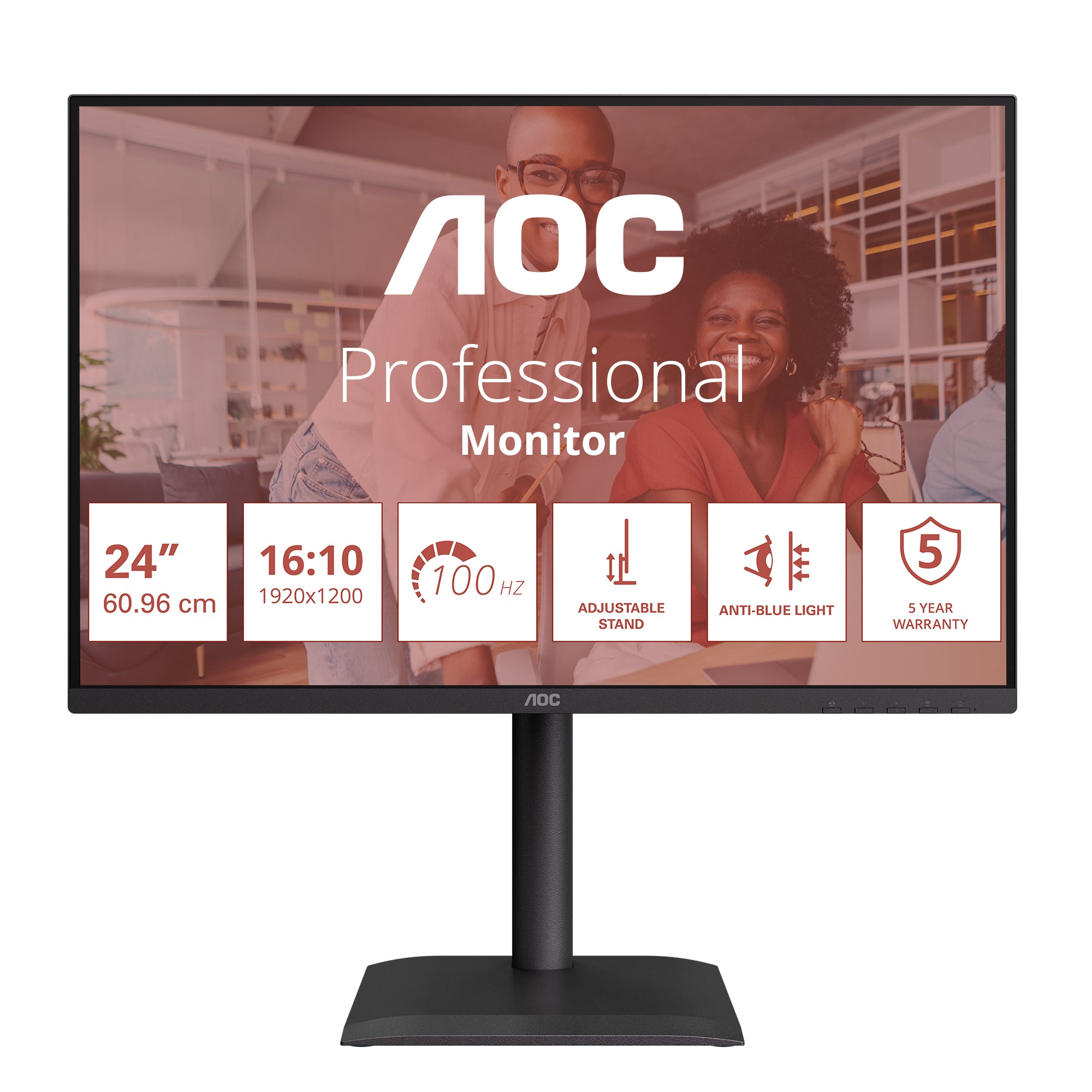 AOC 24X24E4U – Monitor, 24" 1920 × 1200 (WUXGA), IPS, 100 Hz, Lautsprecher, VESA 100 × 100, Schwarz