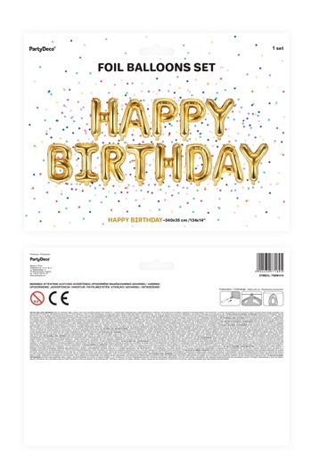 PartyDeco Folienballon Happy Birthday – Gold – 340 × 35 cm – 1 Stk