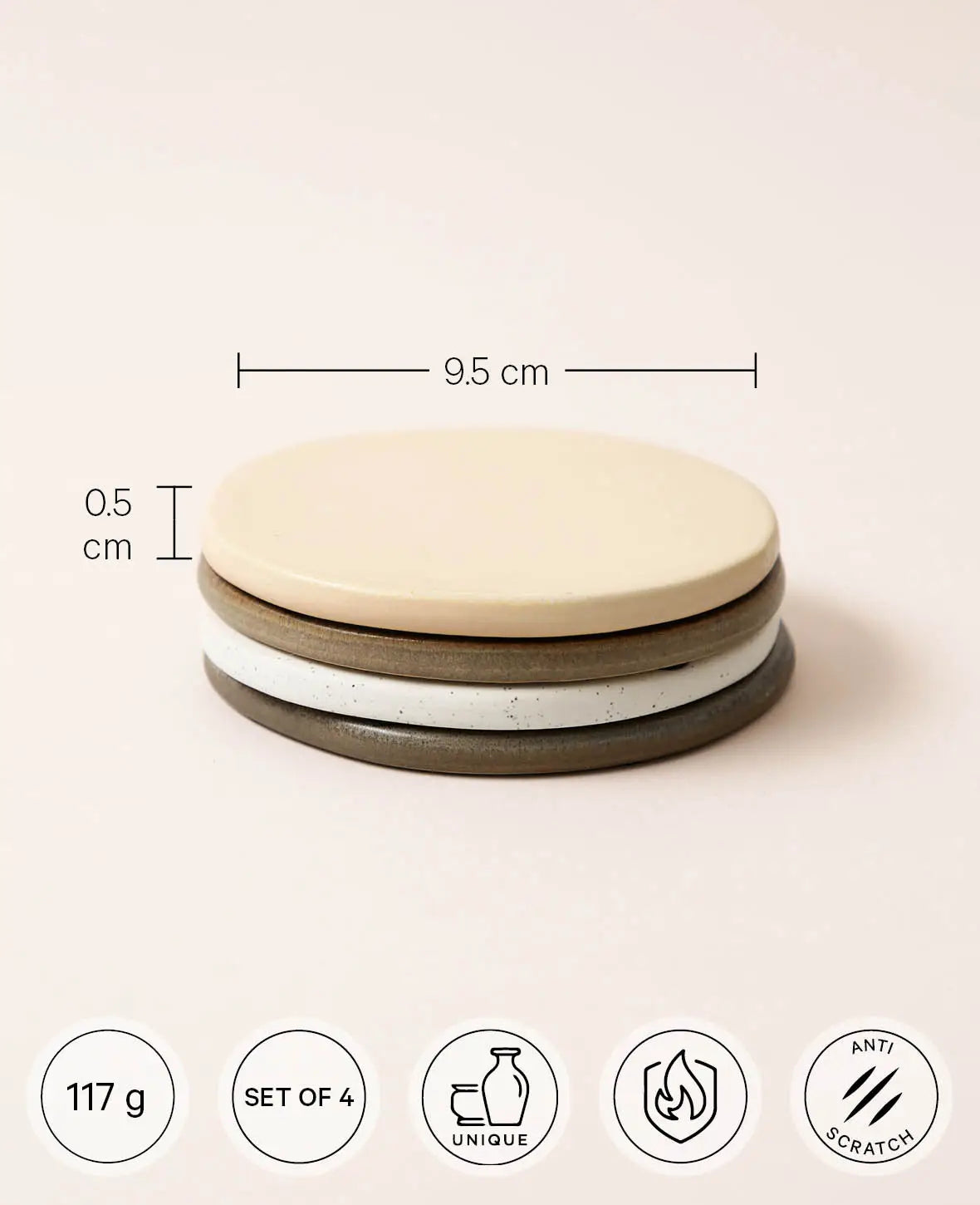 Esmée Keramikuntersetzer – 4er Set, Ø 9,5 cm, H 0,5 cm, Weiss/Braun, rutschfest, für Gläser