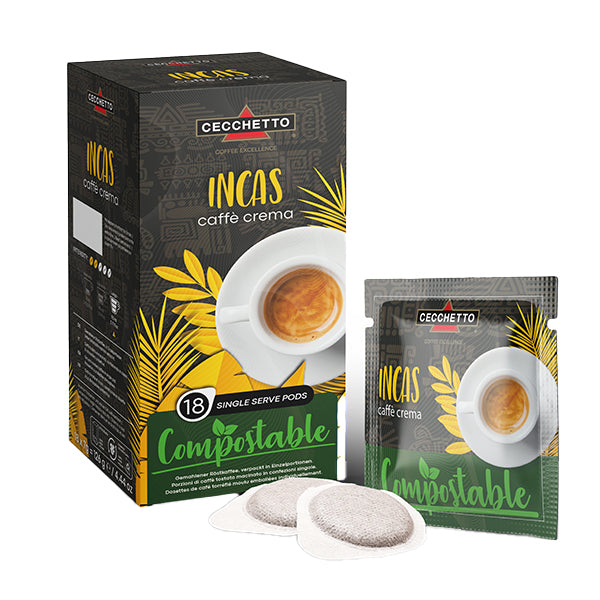 CECCHETTO Incas Caffè Crema – Kaffeepads für E.S.E. – Lungo, Intensität 2, 18 Pads
