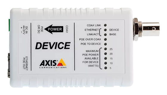 Axis T8642 Medienkonverter BNC zu RJ-45 – PoE/PoE+ (IEEE 802.3af/802.3at), 1× RJ-45