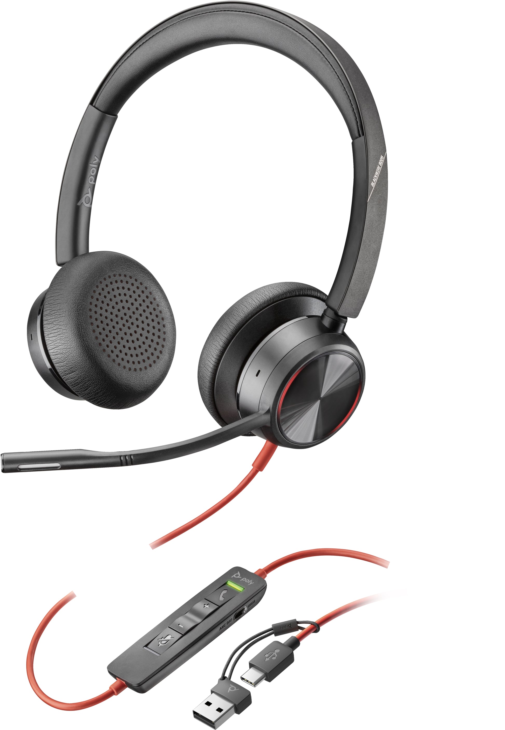 Poly Blackwire 8225 – Duo Headset, On-Ear – USB-C, Boom-Mikrofon – Schwarz – für Windows 10/Mac