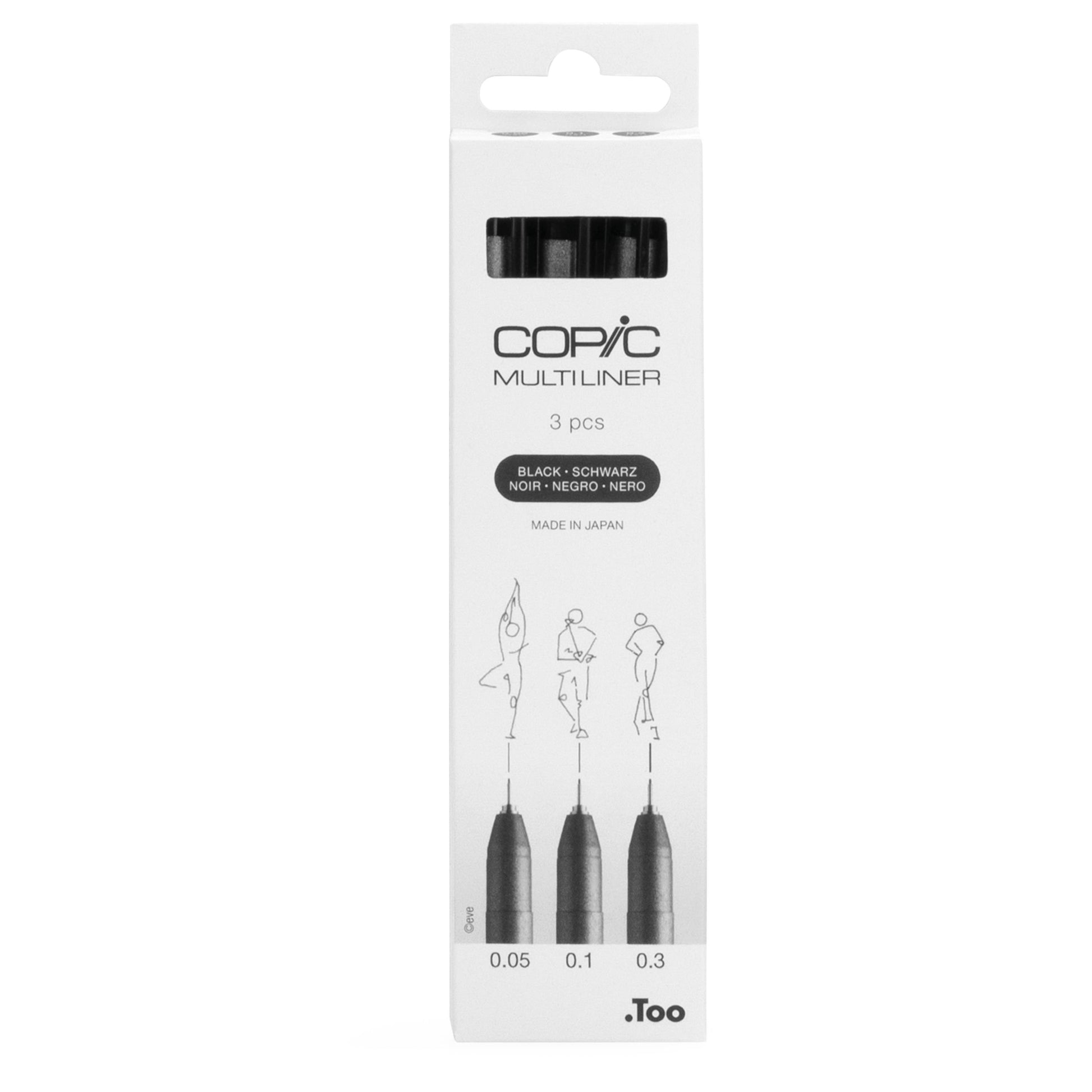 Copic Multiliner Fineliner – 3 Stk., 0,05–0,3 mm, schwarz, wasserfest