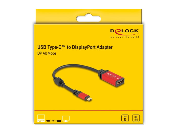 DeLOCK USB-C zu DisplayPort Adapter – 8K (7680 × 4320) @ 30 Hz, 0,2 m, DisplayPort 1.4, HDR10