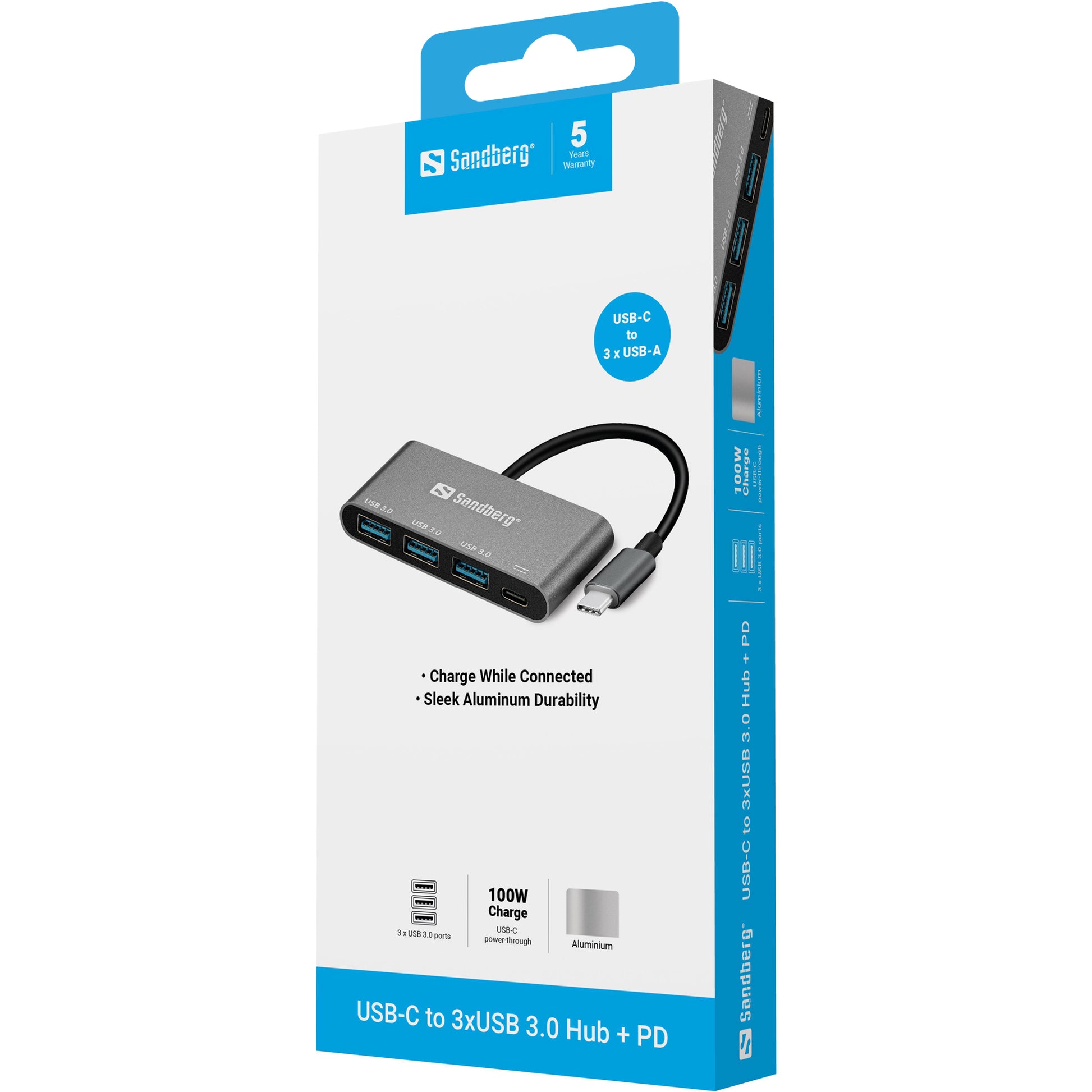 Sandberg USB-Hub – USB-C, 3× USB-A, für Windows/Mac