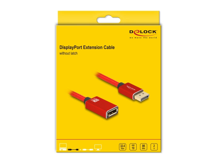 DeLOCK DisplayPort Verlängerung DP 1.4 8K 60 Hz – 2 m – Rot