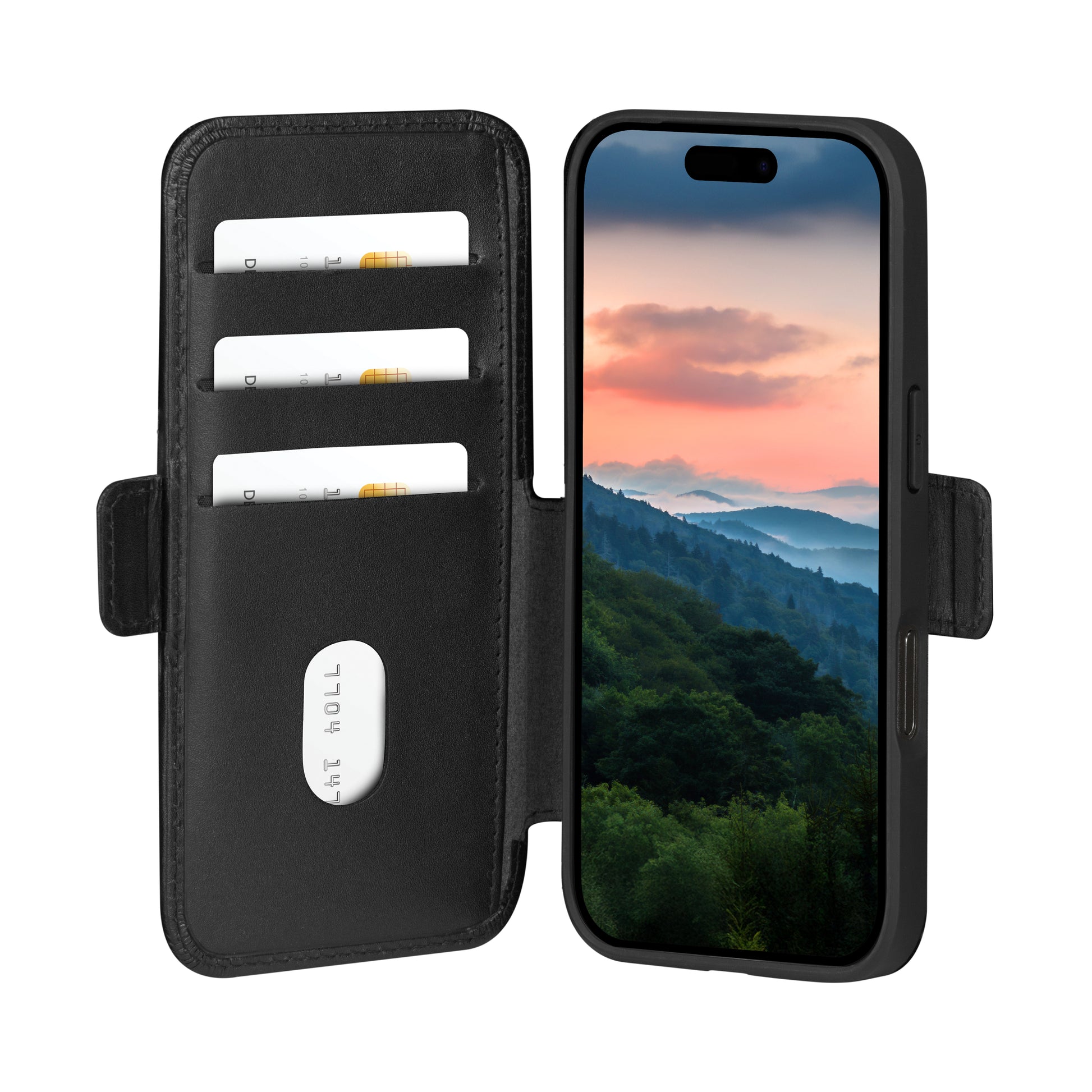 dbramante1928 Copenhagen Wallethülle – für Apple iPhone 17 Pro Max, mit Ständer, 3 Kartenfächer, Leder, Schwarz