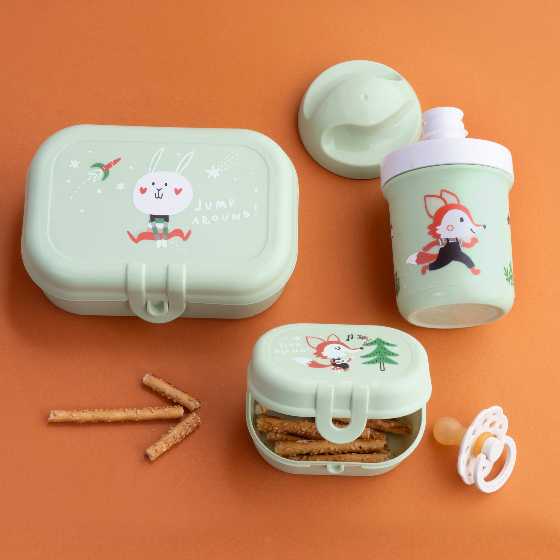Koziol Lunchboxset HOP ON TO GO – 3er Set, Kunststoff (biozirkulär), Pistazie, mit Deckel, spülmaschinenfest