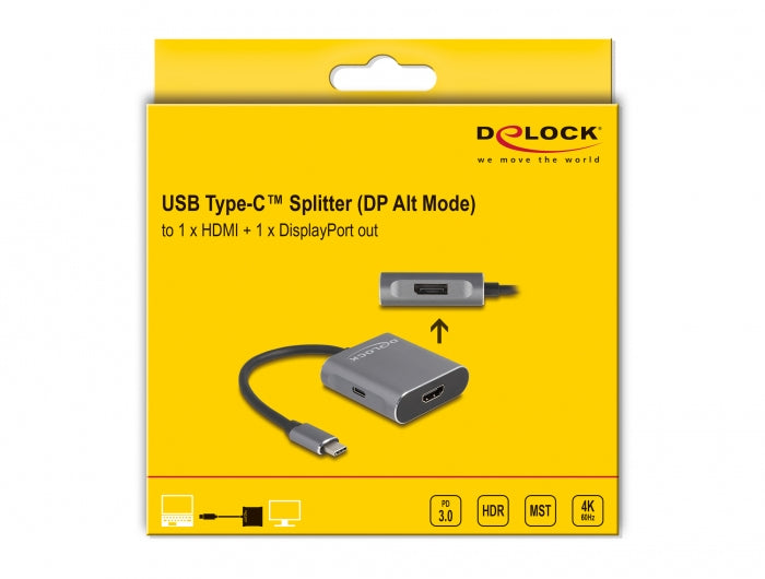 Delock USB Typ-C Splitter zu 1x HDMI – HDMI, DisplayPort, Aluminiumgehäuse