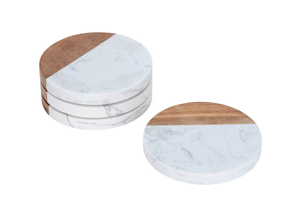 WENKO Untersetzer Marnie – Ø 10,0 cm, Marmor/Holz, Braun