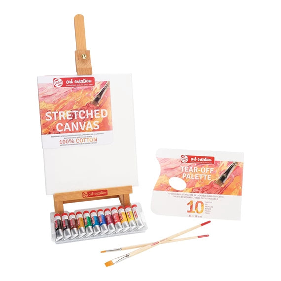 Royal Talens Art Creation – Ölfarben-Set – 12 × 12 ml – Keilrahmen 24 × 30 cm, Staffelei